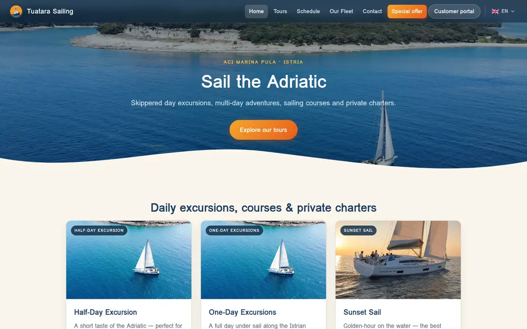 Tuatara Sailing home page - Sail the Adriatic, with excursion cards